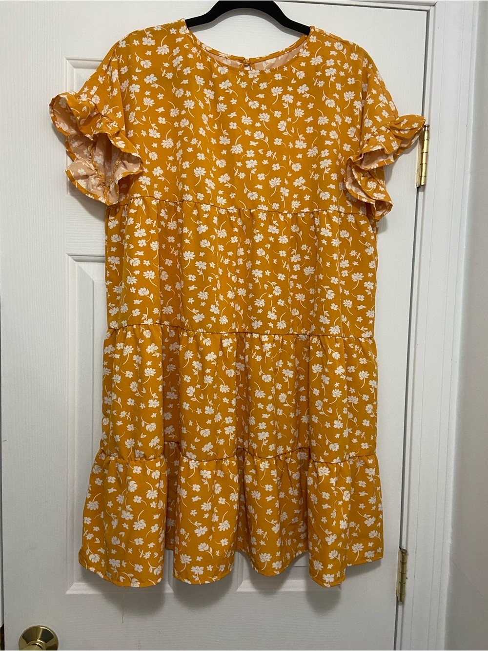 Imysty Women’s XL Boho Floral Pleated Ruffle Casual Mini Tshirt Tunic Dress